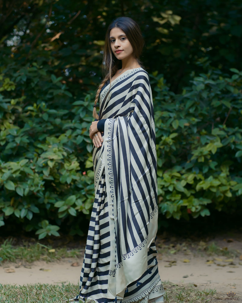 Ajrakh Modal Silk Hand Block Printed Saree