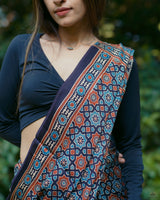 Ajrakh Modal Silk Hand Block Printed Saree