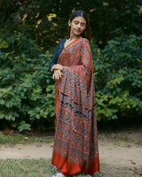 Ajrakh Modal Silk Hand Block Printed Saree