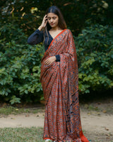 Ajrakh Modal Silk Hand Block Printed Saree