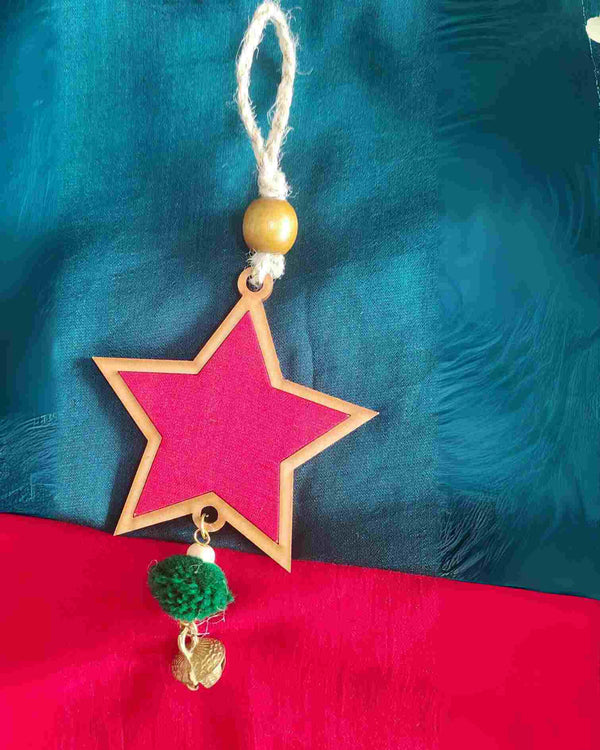 WHE Red Star  Repurposed Wood and Upcycled Fabric  Christmas Charm