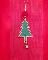 WHE solid green christmas tree repurposed wood & upcycled fabric christmas charm