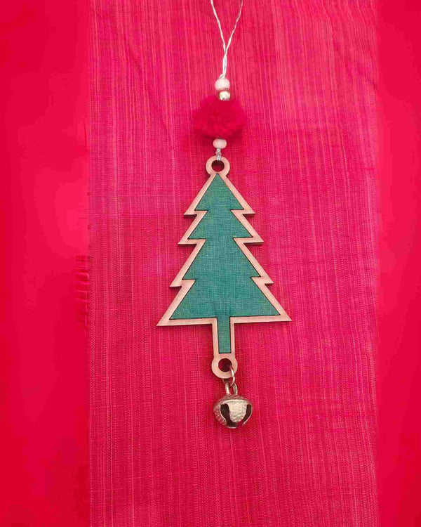 WHE solid green christmas tree repurposed wood & upcycled fabric christmas charm