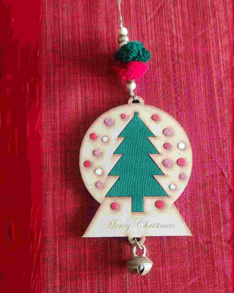 WHE snowglobe repurposed wood & upcycled fabric christmas charm