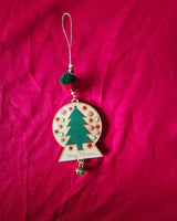 WHE snowglobe repurposed wood & upcycled fabric christmas charm