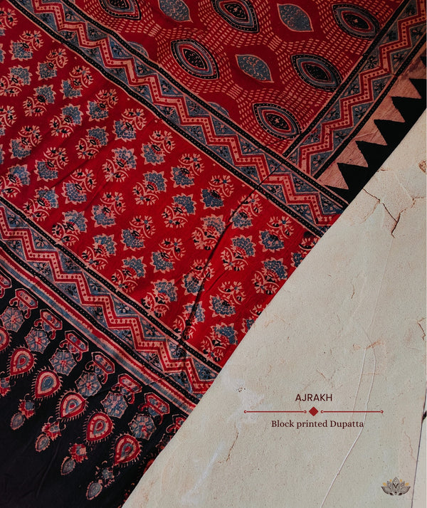 Ajrakh Handblock Printed Cotton Dupatta