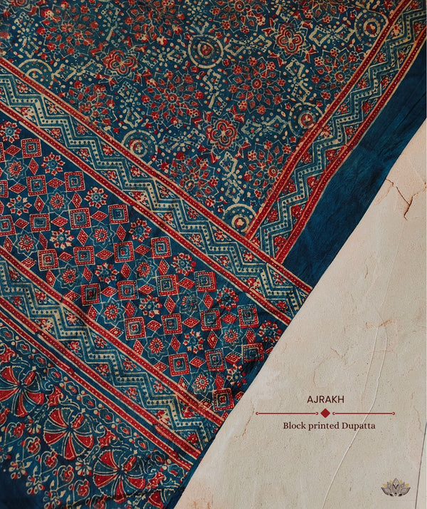 Ajrakh Handblock Printed Cotton Dupatta