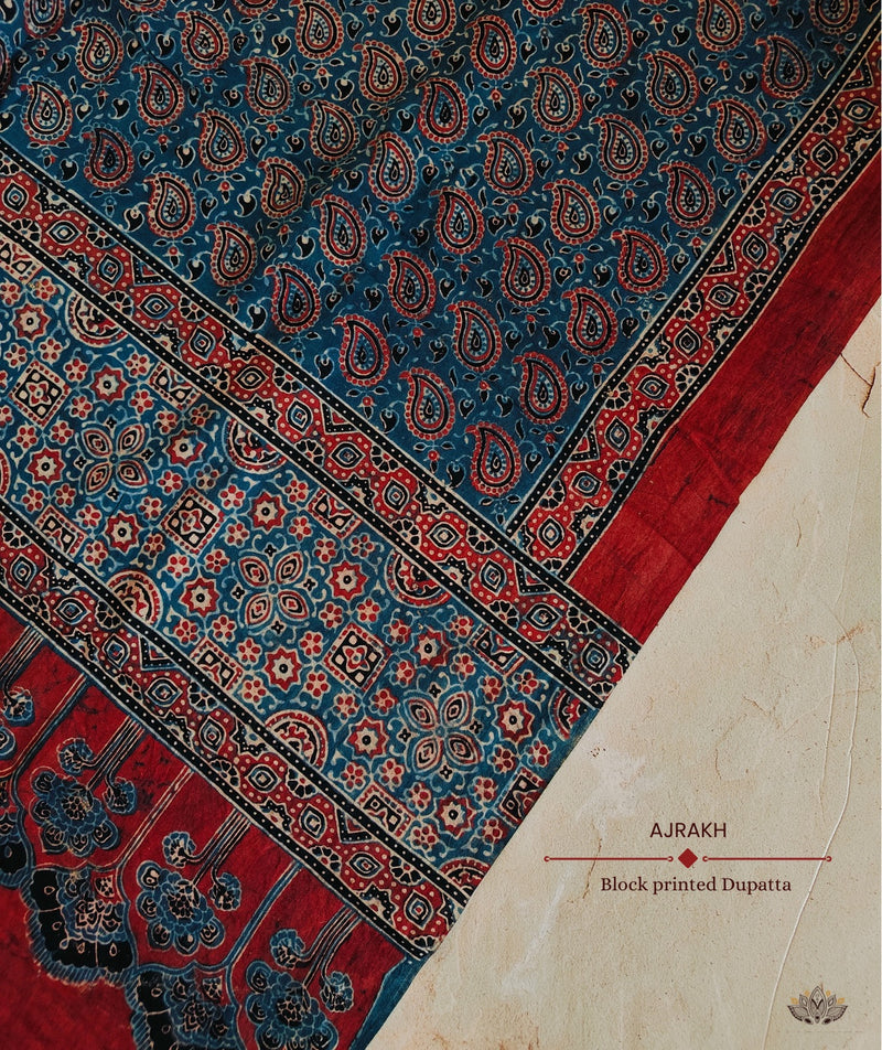 Ajrakh Handblock Printed Cotton Dupatta