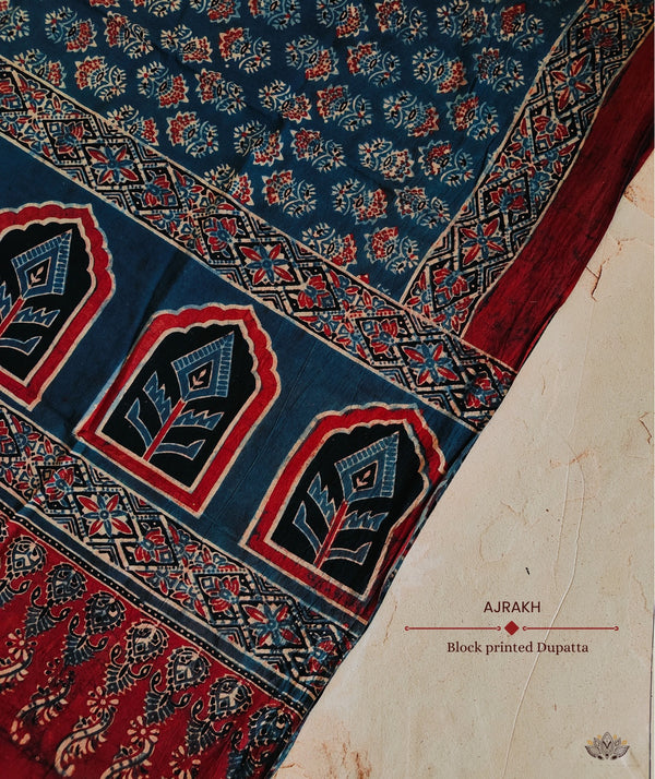 Ajrakh Handblock Printed Cotton Dupatta