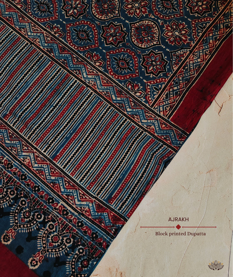 Ajrakh Handblock Printed Cotton Dupatta