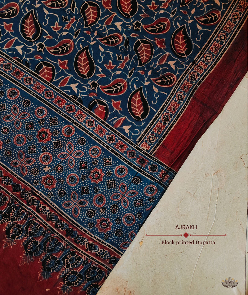 Ajrakh Handblock Printed Cotton Dupatta