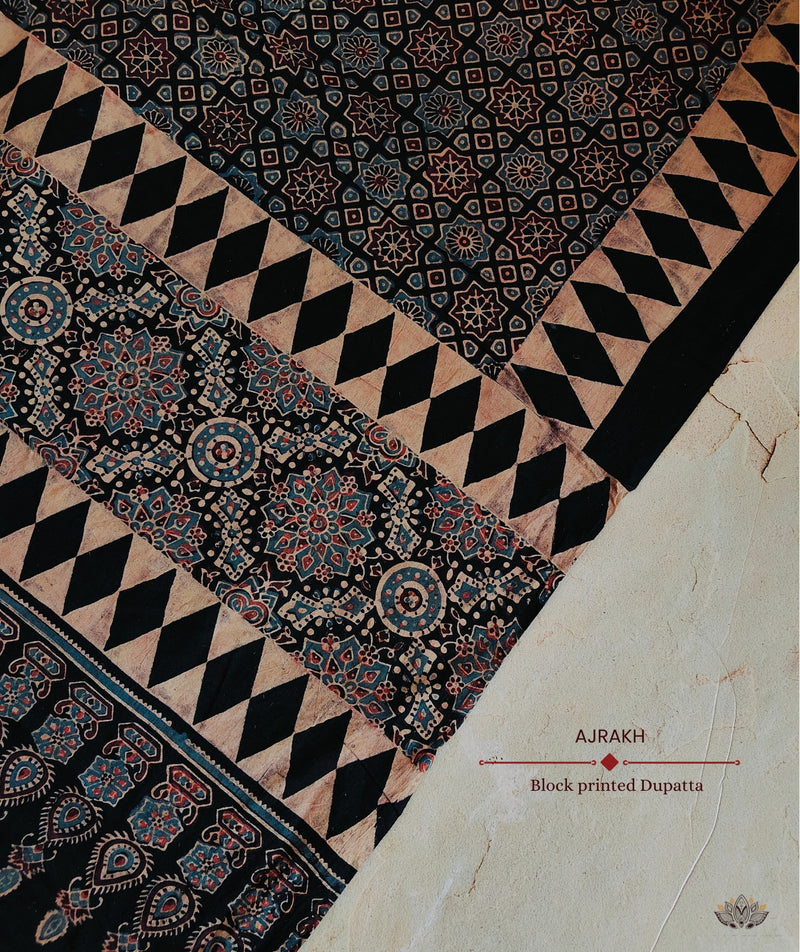 Ajrakh Handblock Printed Cotton Dupatta