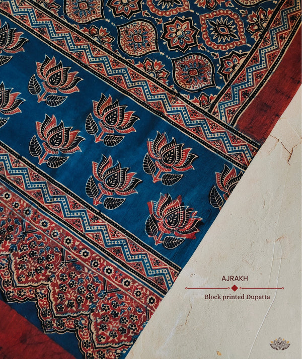 Ajrakh Handblock Printed Cotton Dupatta