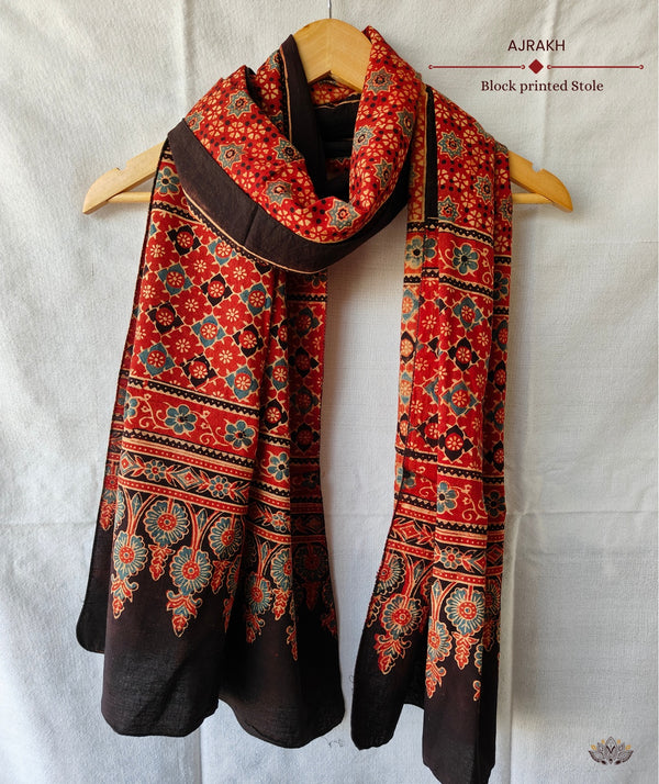 Ajrakh cotton hand block printed stole