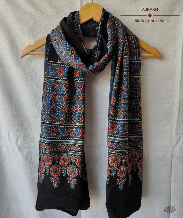 Ajrakh cotton hand block printed stole