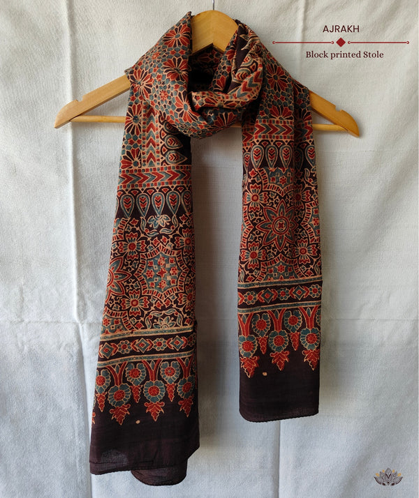 Ajrakh cotton hand block printed stole