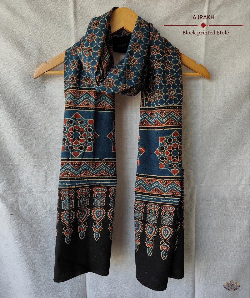 Ajrakh cotton hand block printed stole