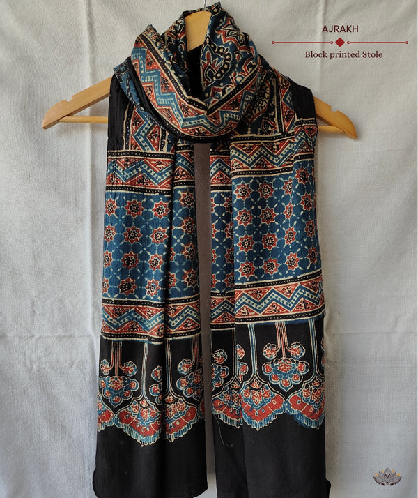 Ajrakh cotton hand block printed stole