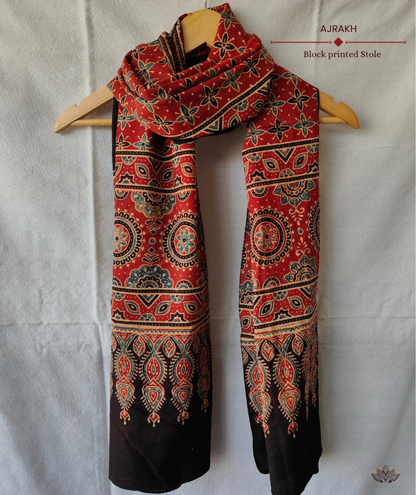 Ajrakh cotton hand block printed stole