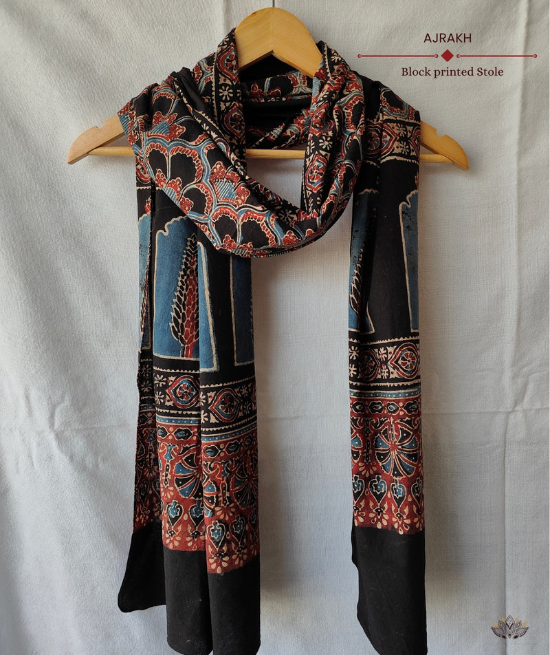 Ajrakh cotton hand block printed stole