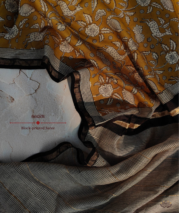 Exclusive Amounee Bagru Hand Block Printed Chanderi Saree