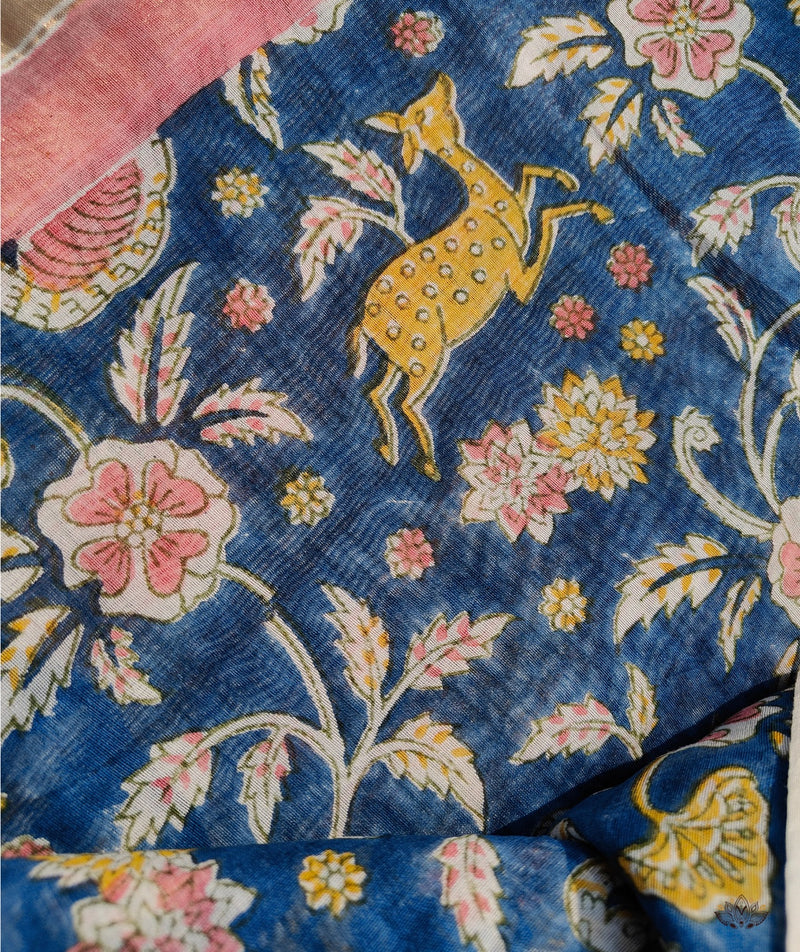 Exclusive Amounee Sangneer Hand Block Printed Chanderi Saree