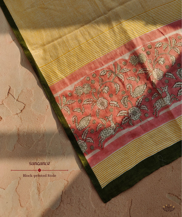 Exclusive Amounee Sanganer Hand Block Printed Chanderi Stole