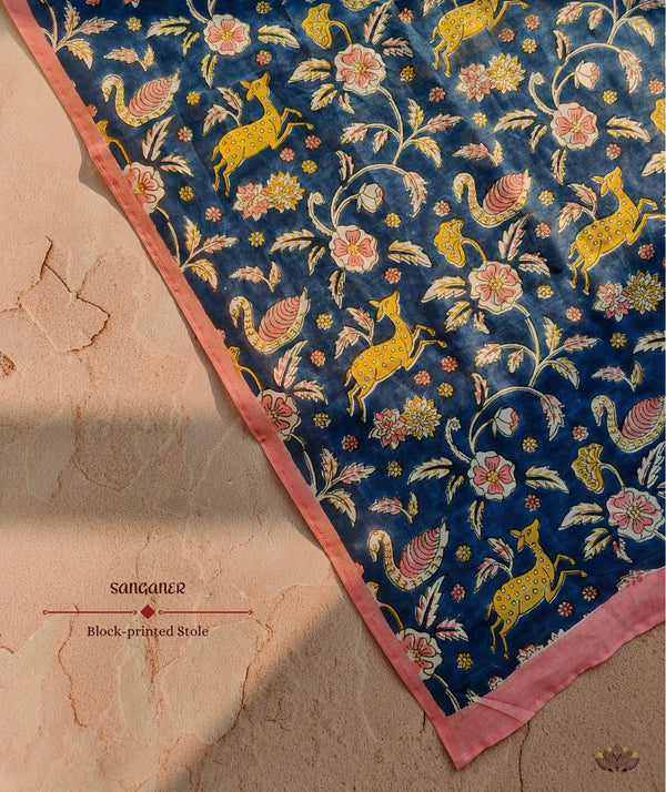 Exclusive Amounee Sanganer Hand Block Printed Chanderi Stole