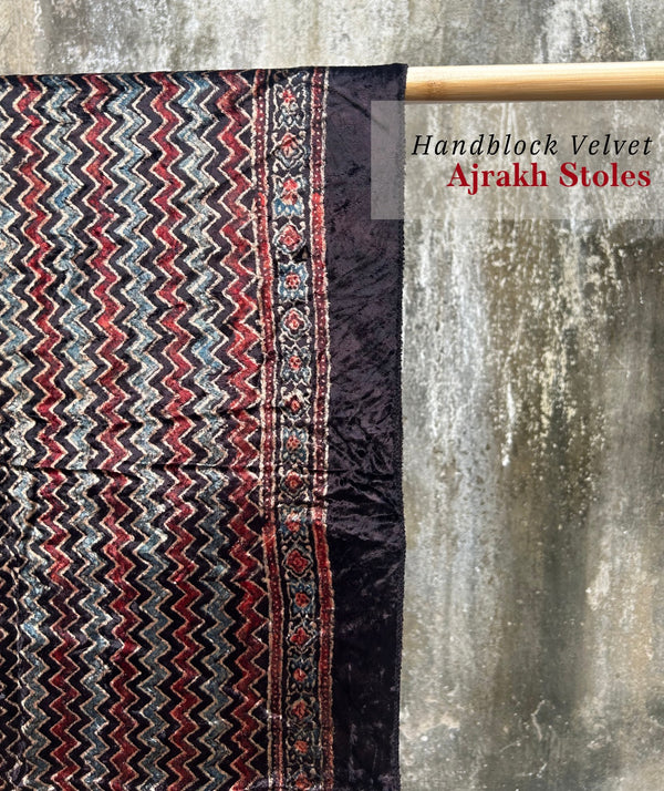 AJRAKH VELVET HANDBLOCK PRINTED STOLE