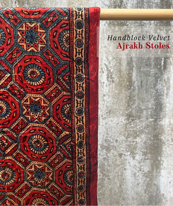 AJRAKH VELVET HANDBLOCK PRINTED STOLE