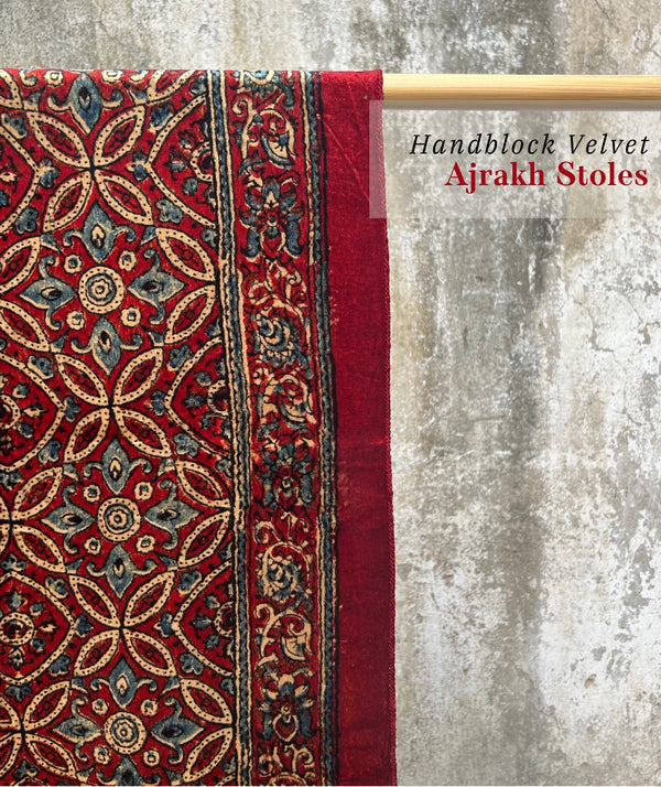 AJRAKH VELVET HANDBLOCK PRINTED STOLE