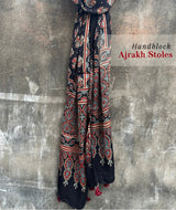 Ajrakh modal silk hand block printed stole