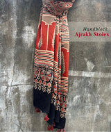 Ajrakh modal silk hand block printed stole