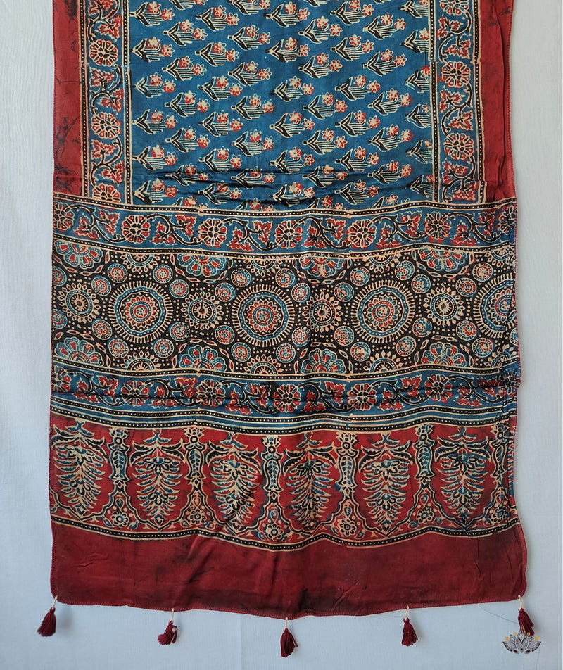 Ajrakh modal silk hand block printed stole