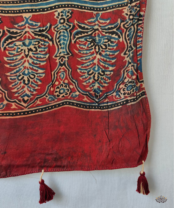 Ajrakh modal silk hand block printed stole