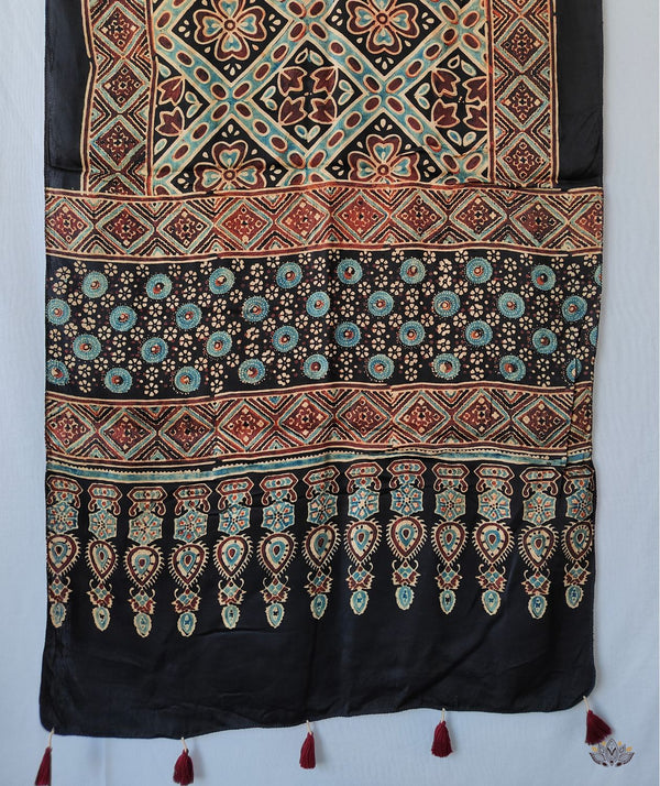 Ajrakh modal silk hand block printed stole