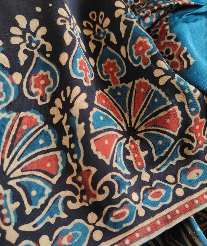 Ajrakh modal silk hand block printed stole