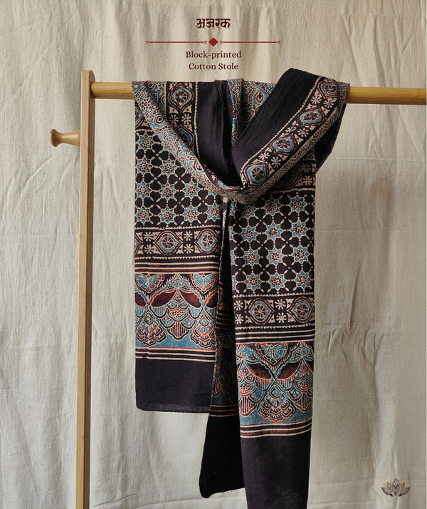 Ajrakh cotton hand block printed stole