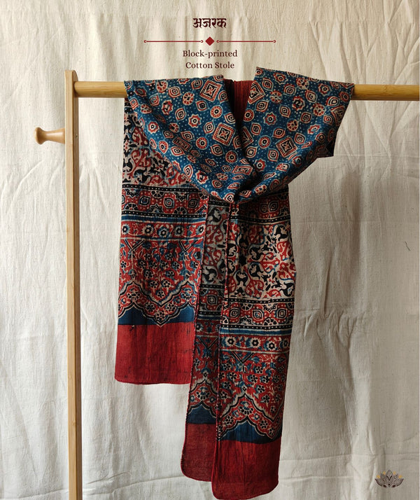 Ajrakh cotton hand block printed stole