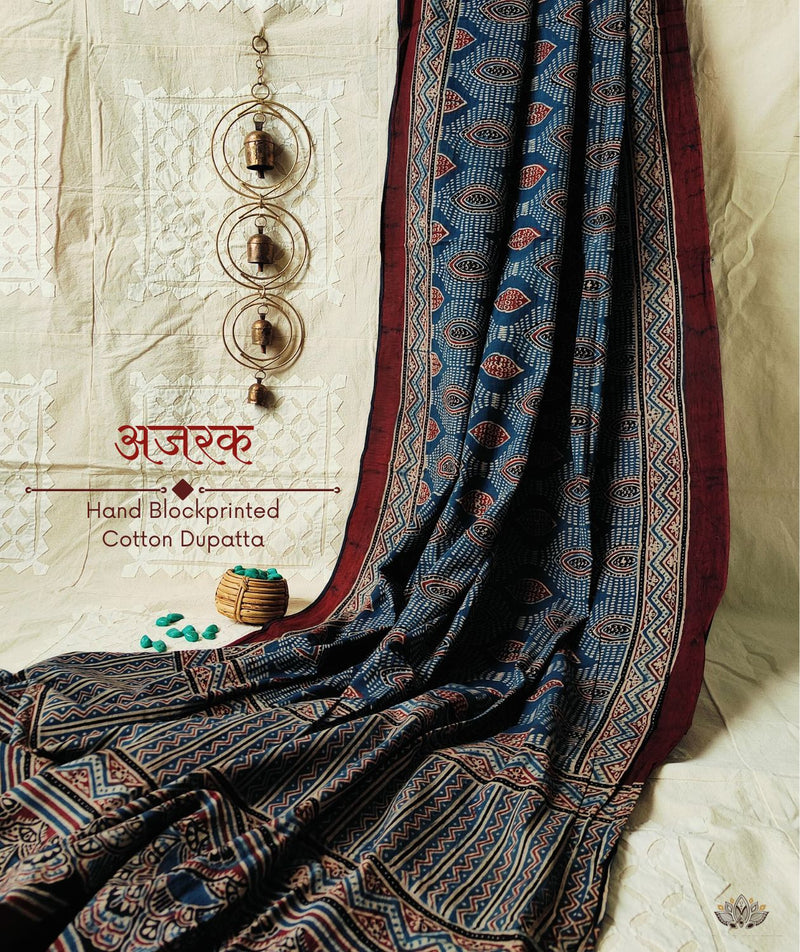 Ajrakh Handblock Printed Cotton Dupatta