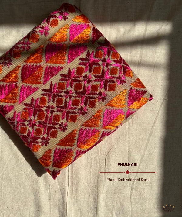 Phulkari Hand Embroidery Saree