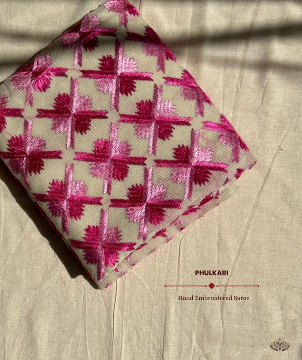 Phulkari Hand Embroidery Saree