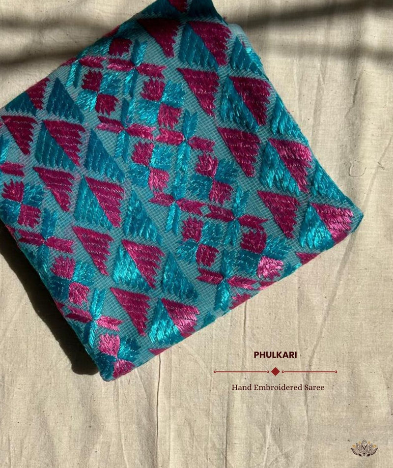 Phulkari Hand Embroidery Saree