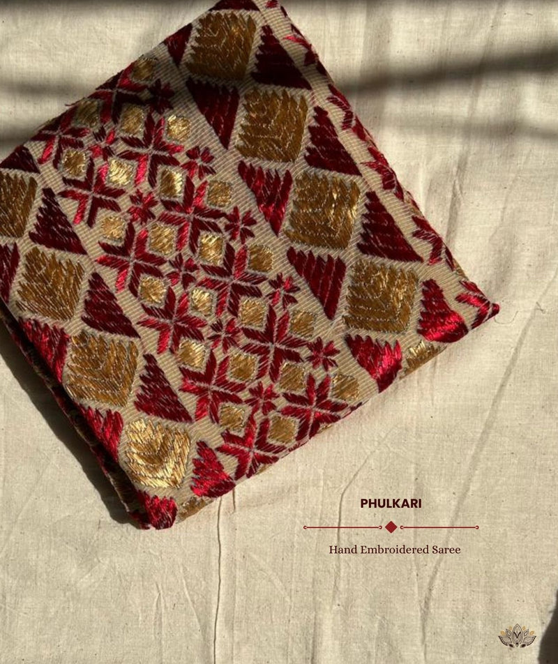 Phulkari Hand Embroidery Saree