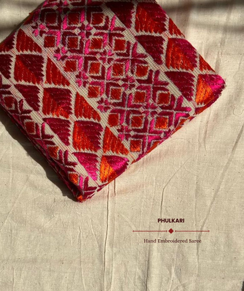 Phulkari Hand Embroidery Saree