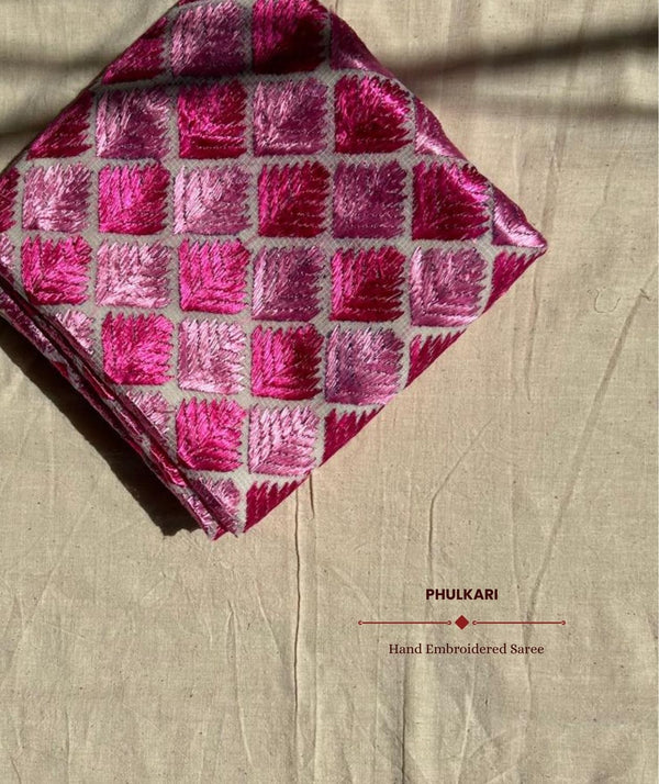 Phulkari Hand Embroidery Saree