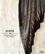 Ajrakh modal silk hand block printed dupatta