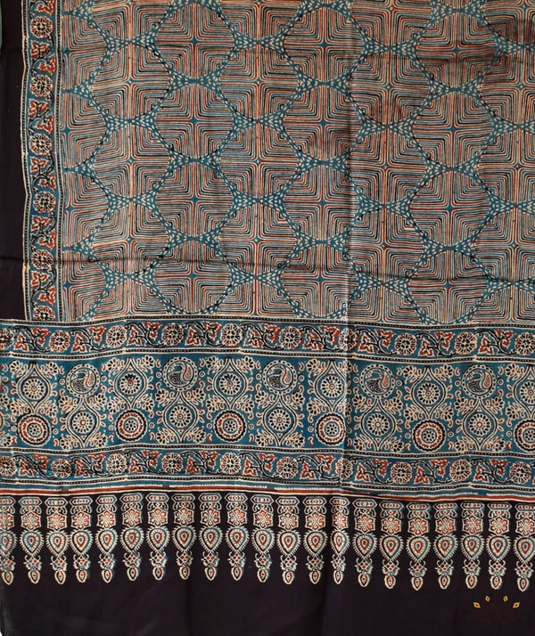 Ajrakh modal silk hand block printed dupatta