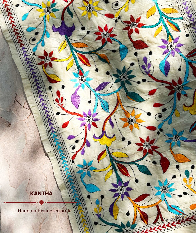 Kantha Embroidered Art Silk Stole