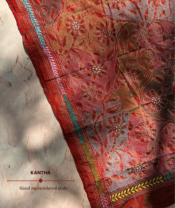 Kantha Embroidered Art Silk Stole